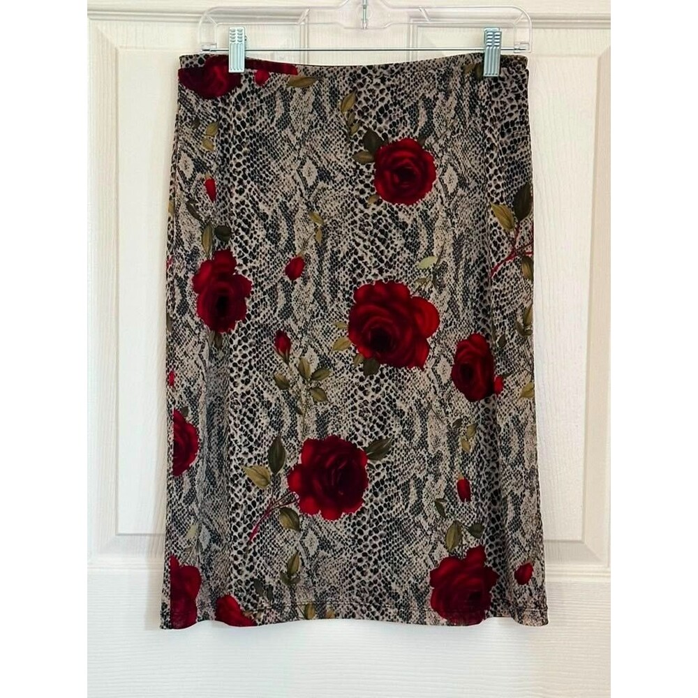 Express World Brand Y2K Floral Snake Print Midi Skirt Women's Size S